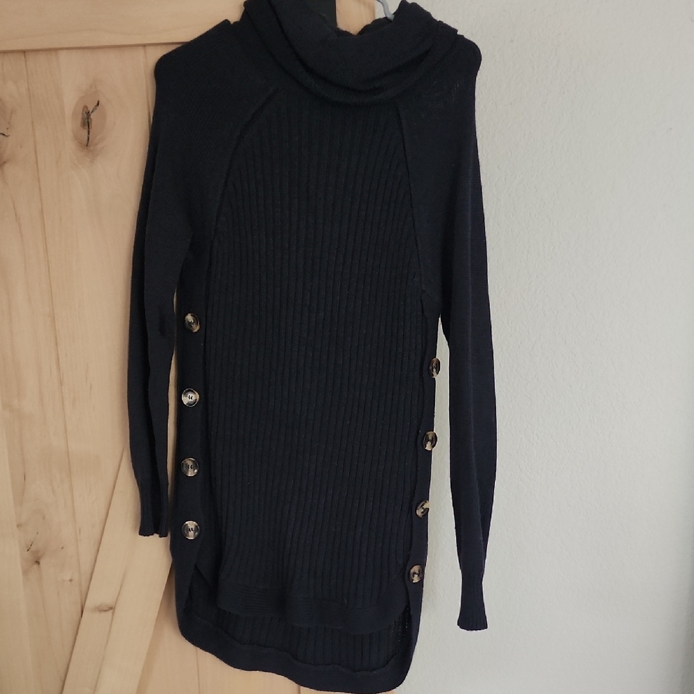 Chic Black Turtleneck Sweater with Button Details